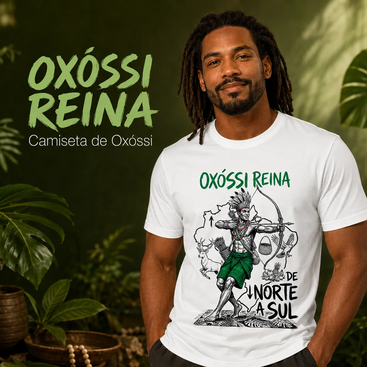 Camiseta Oxóssi Umbanda 100% Algodão Unissex Branca Orixá Religiosa De Norte a Sul 1